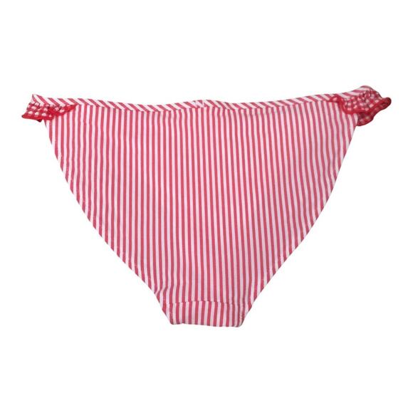Aerie NWT Red White Striped Seersucker Ruffle Bikini Bottoms Small Boho Chic - Picture 12 of 13